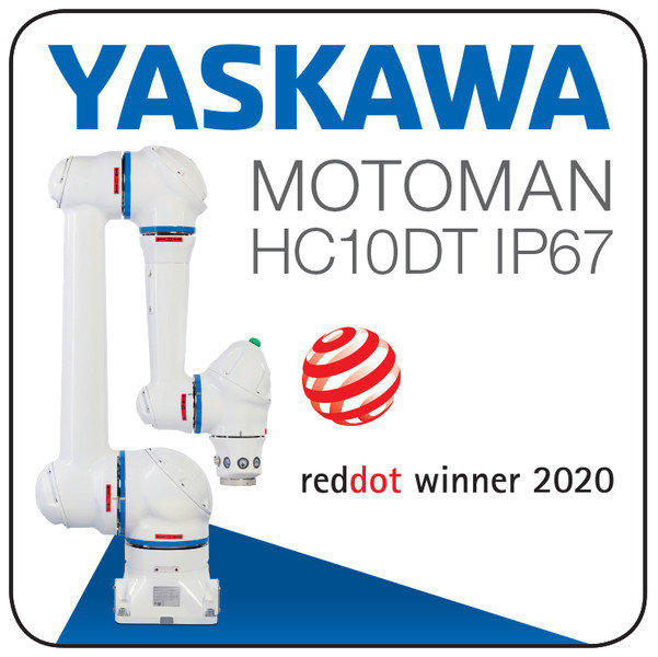 EL JURADO DEL RED DOT AWARD CONCEDIÓ EL PREMIO AL DISEÑO DE PRODUCTO 2020 AL MOTOMAN HC20DT IP67 DE YASKAWA POR SU GRAN CALIDAD DE DISEÑO